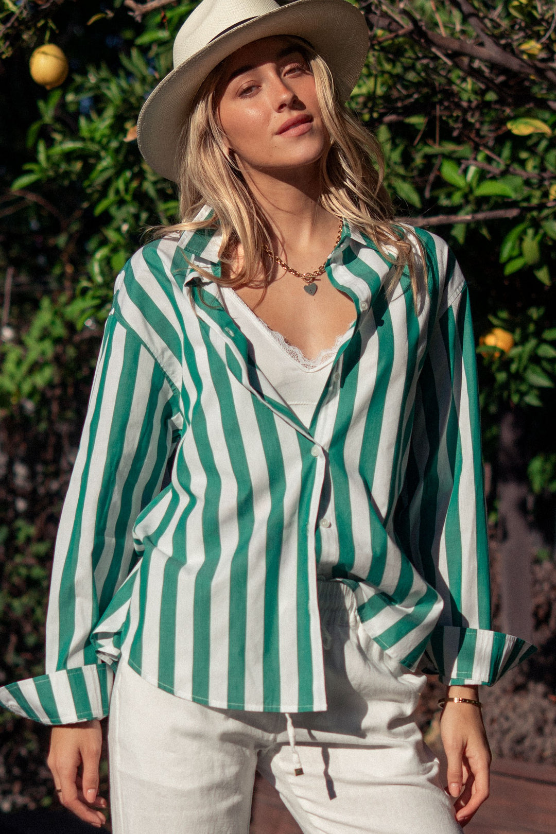 relaxed boho striped casual top - green