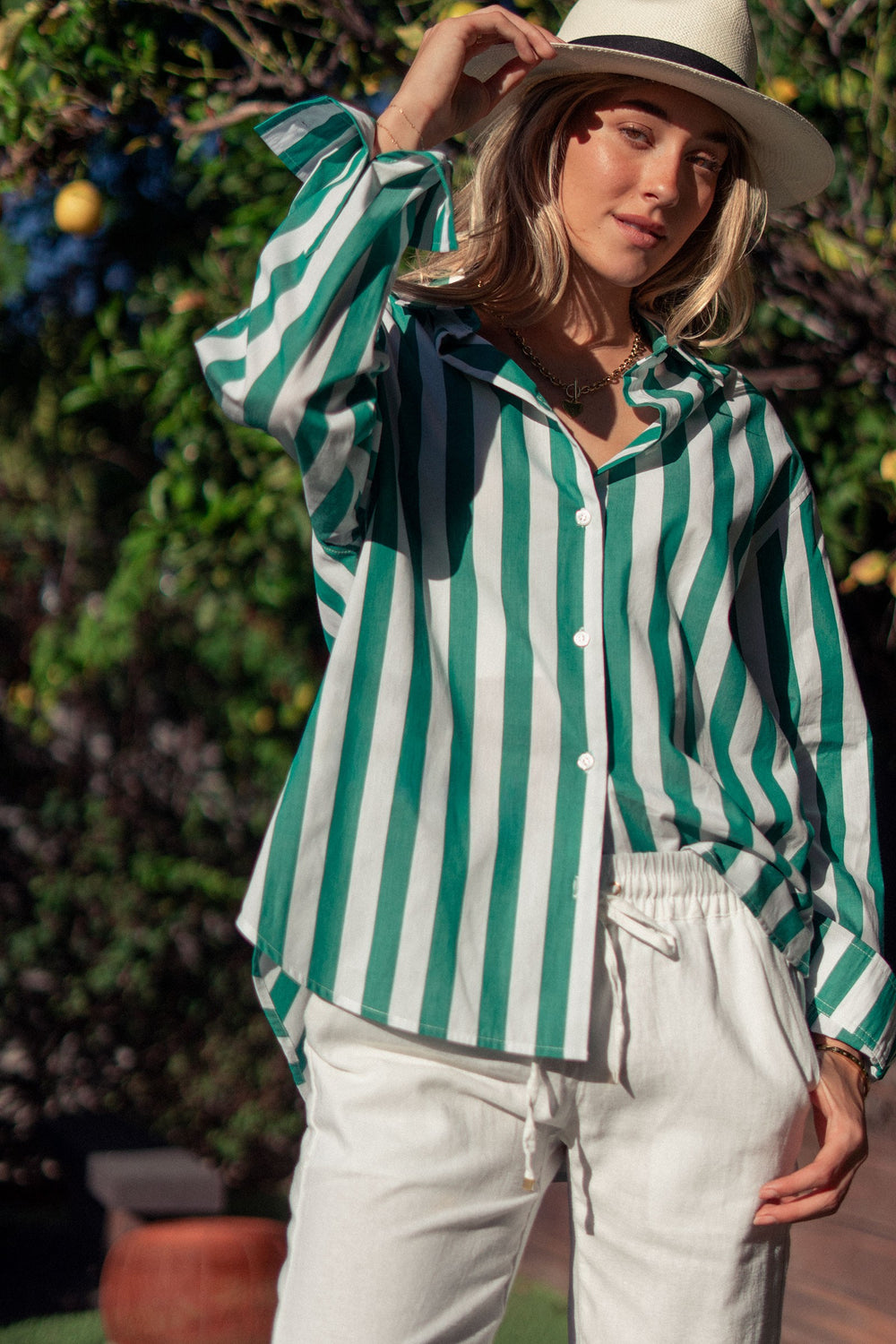 relaxed boho striped casual top - green (additional view)