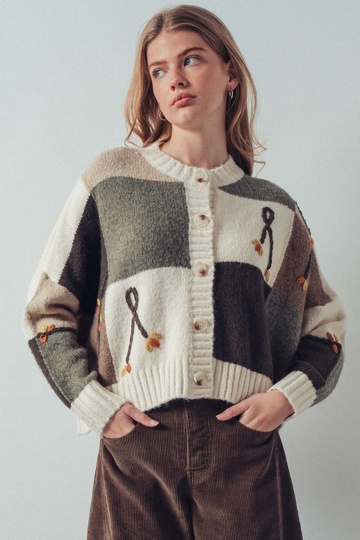 embroidered cardigan - olive (additional view)