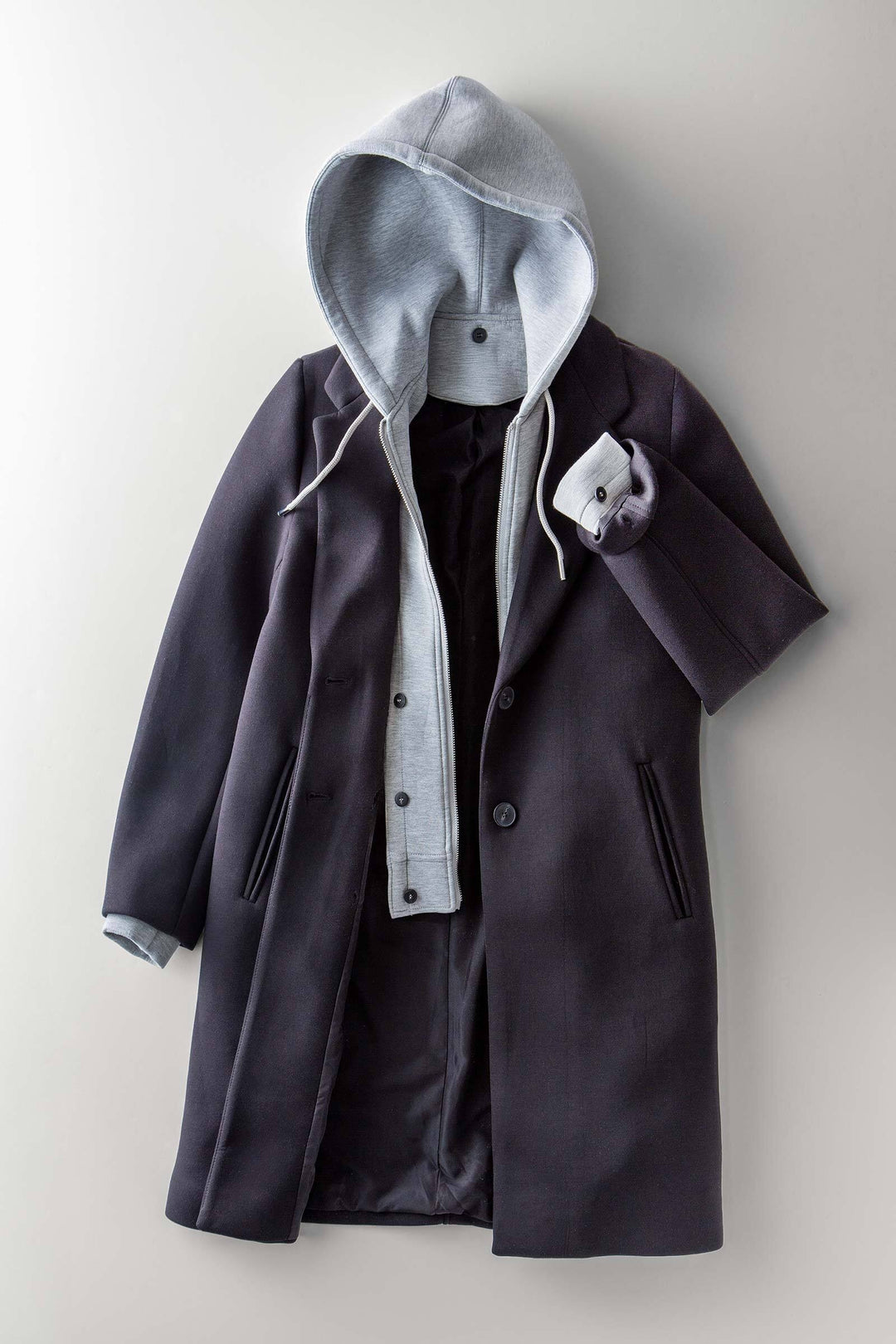 scuba topcoat with detachable hoodie - black