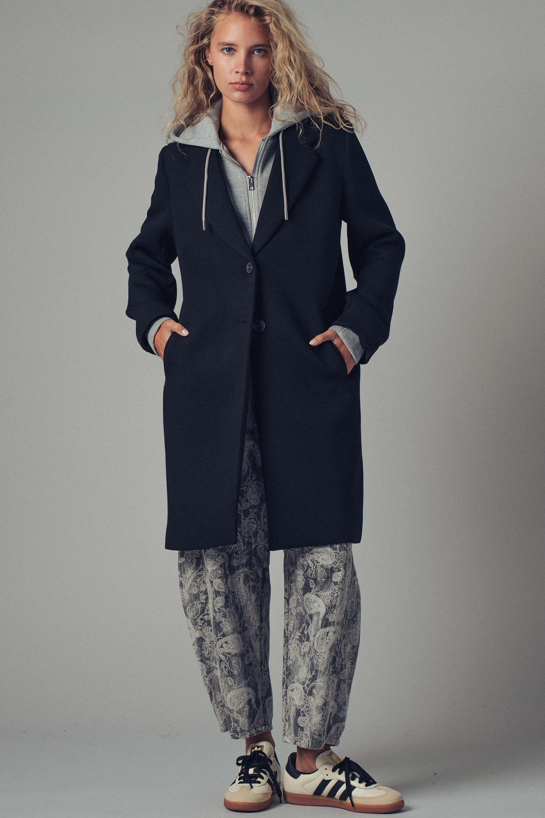 scuba topcoat with detachable hoodie - black (additional view)