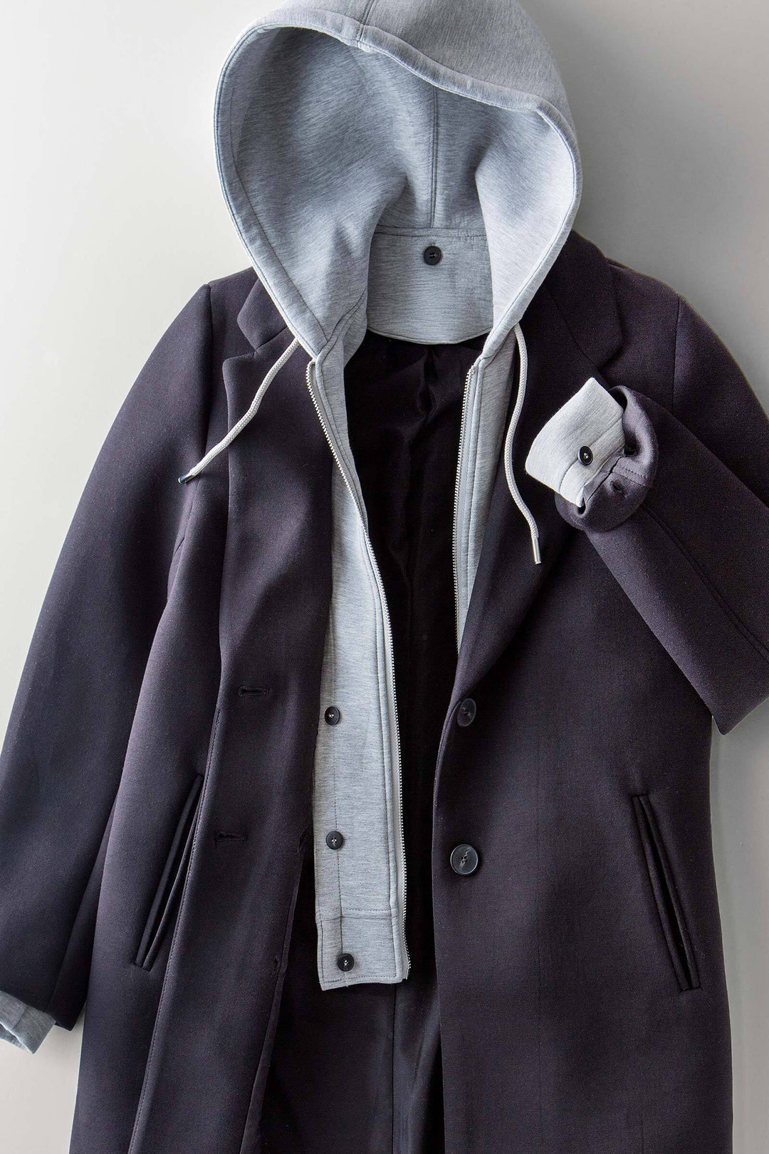 scuba topcoat with detachable hoodie - black (additional view)