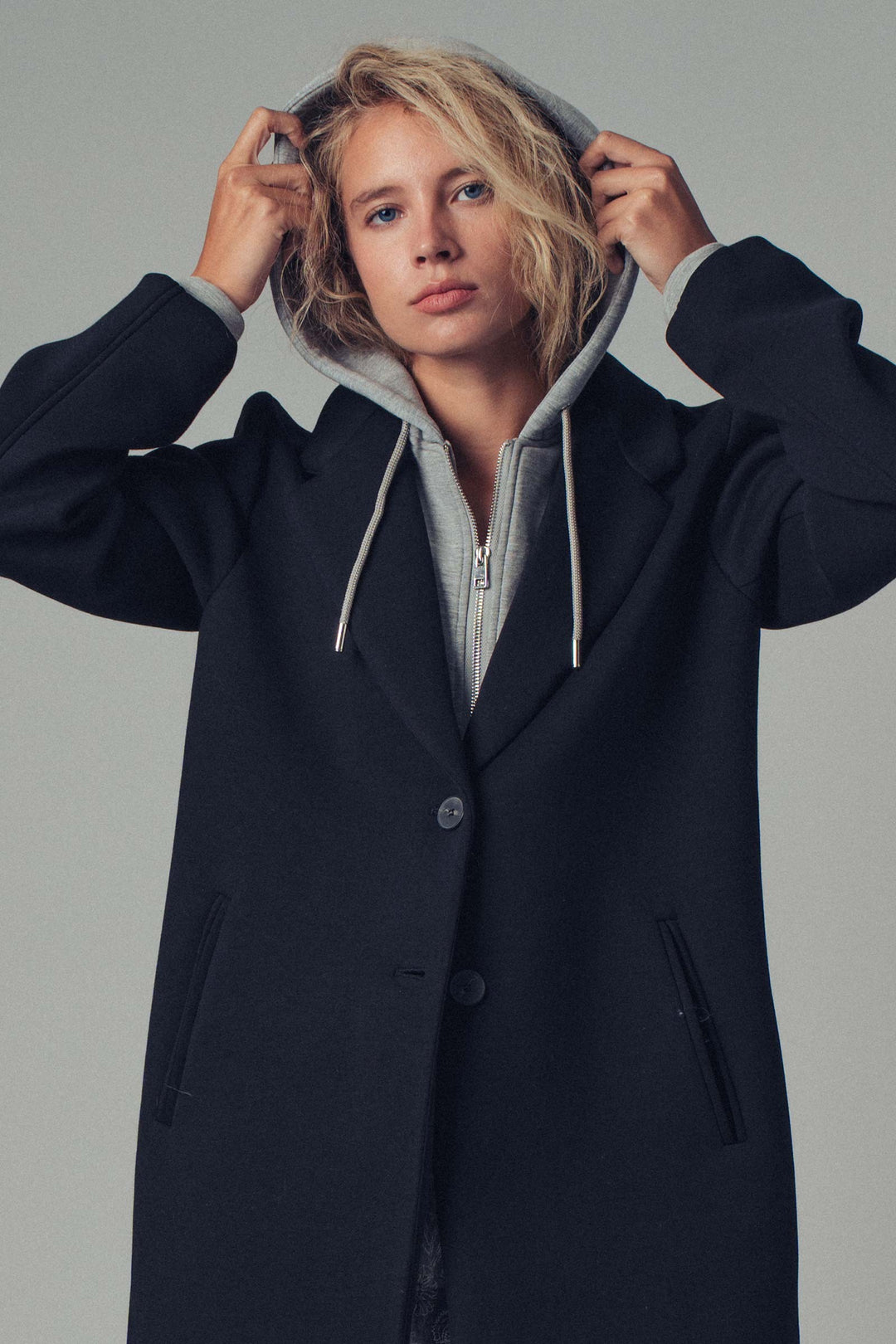 scuba topcoat with detachable hoodie - black (additional view)