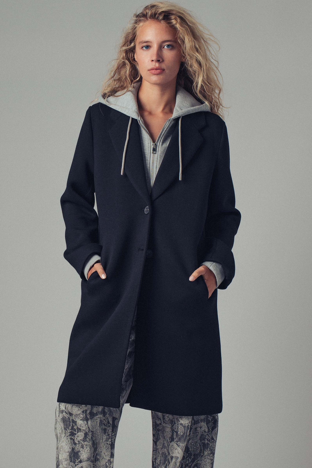 scuba topcoat with detachable hoodie - black (additional view)