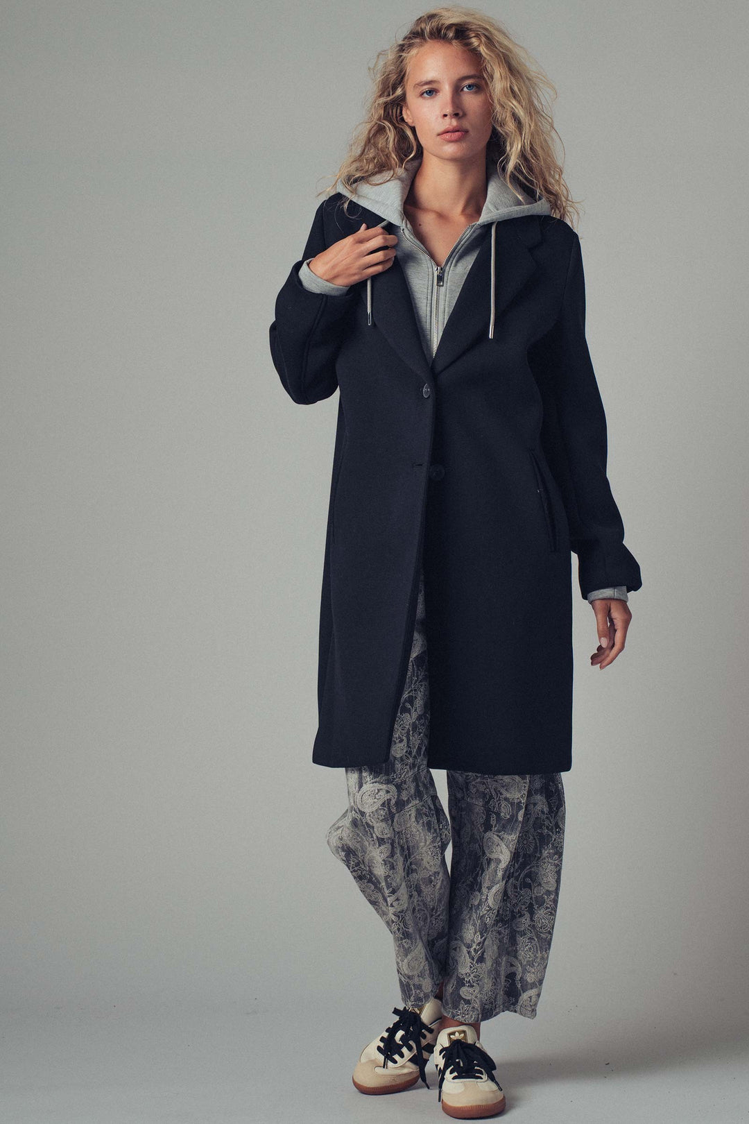 scuba topcoat with detachable hoodie - black (additional view)