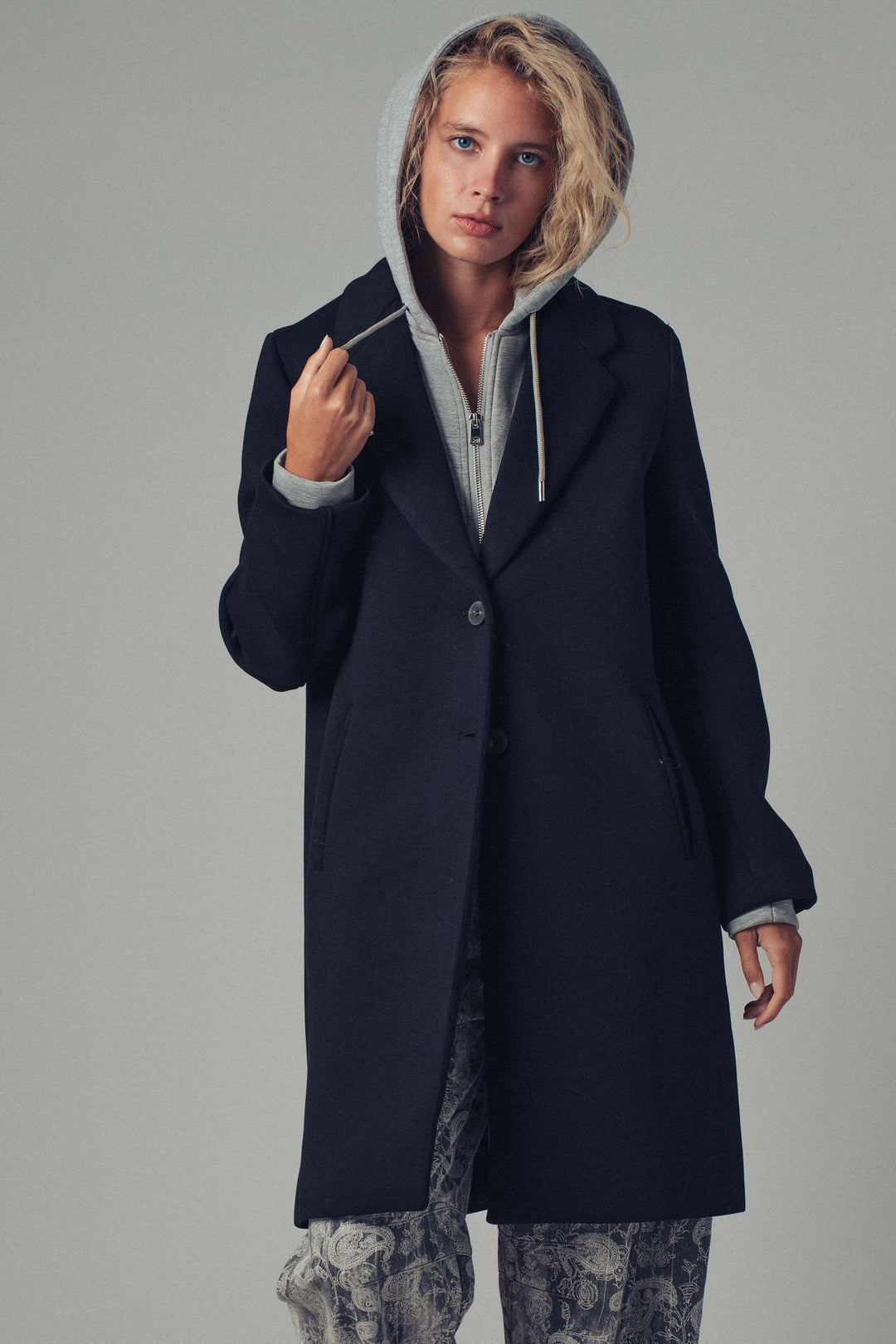 scuba topcoat with detachable hoodie - black (additional view)