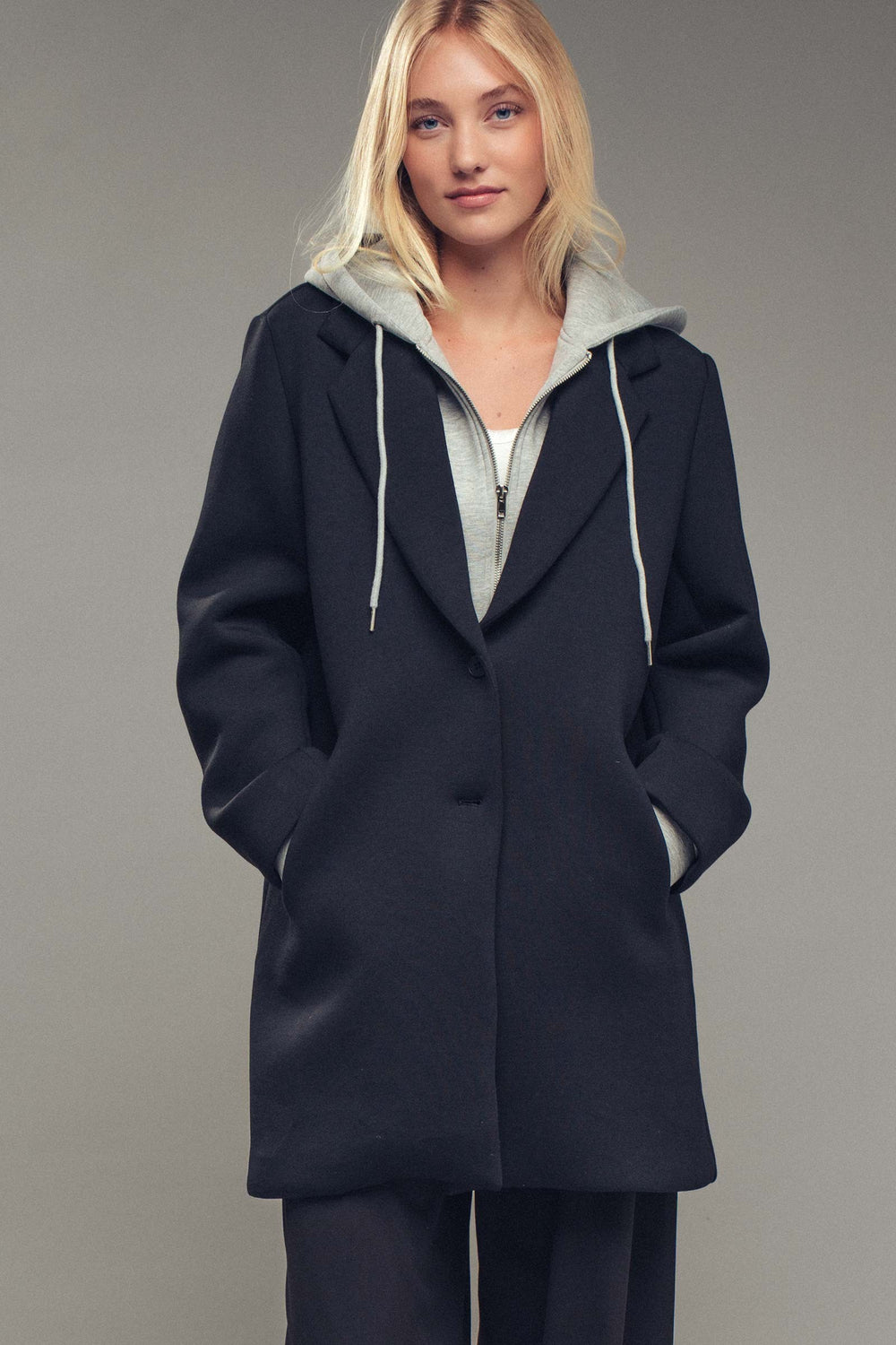 scuba topcoat with detachable hoodie - black (additional view)