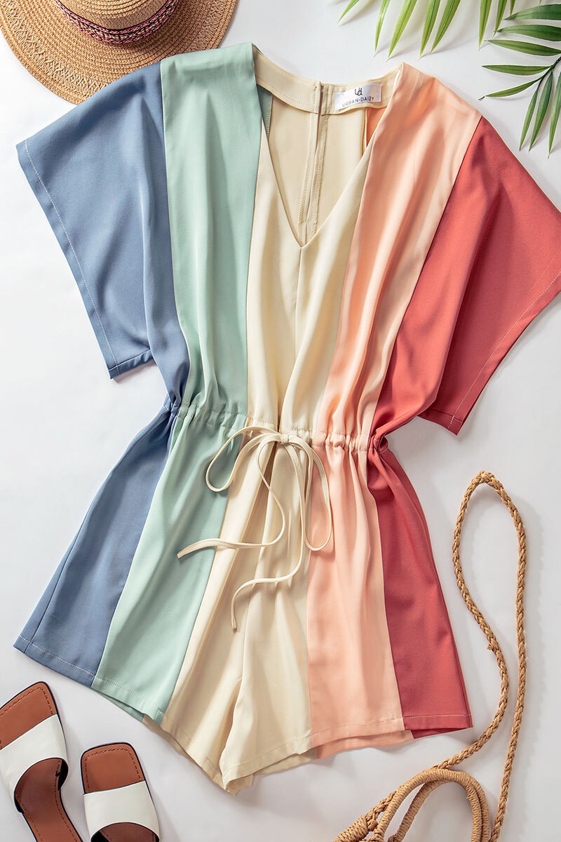 5s Colorblock Boho Romper With Drawstring Waist, additional view