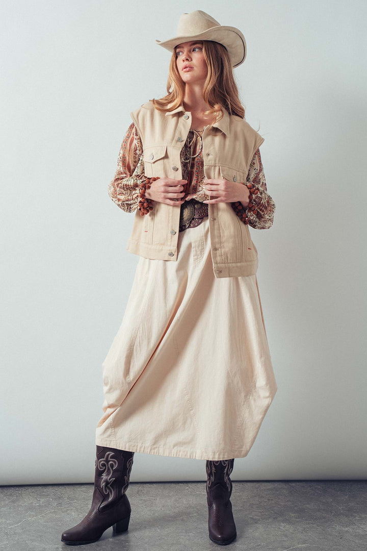 chasing sunset embroidered denim vest - oatmeal (additional view)