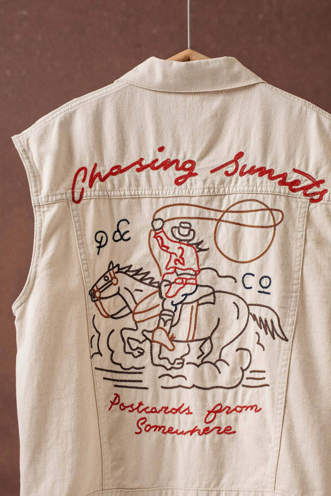 chasing sunset embroidered denim vest - oatmeal (additional view)
