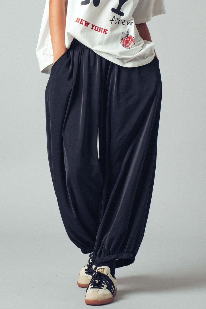relaxed fit boho elastic waist pants - black