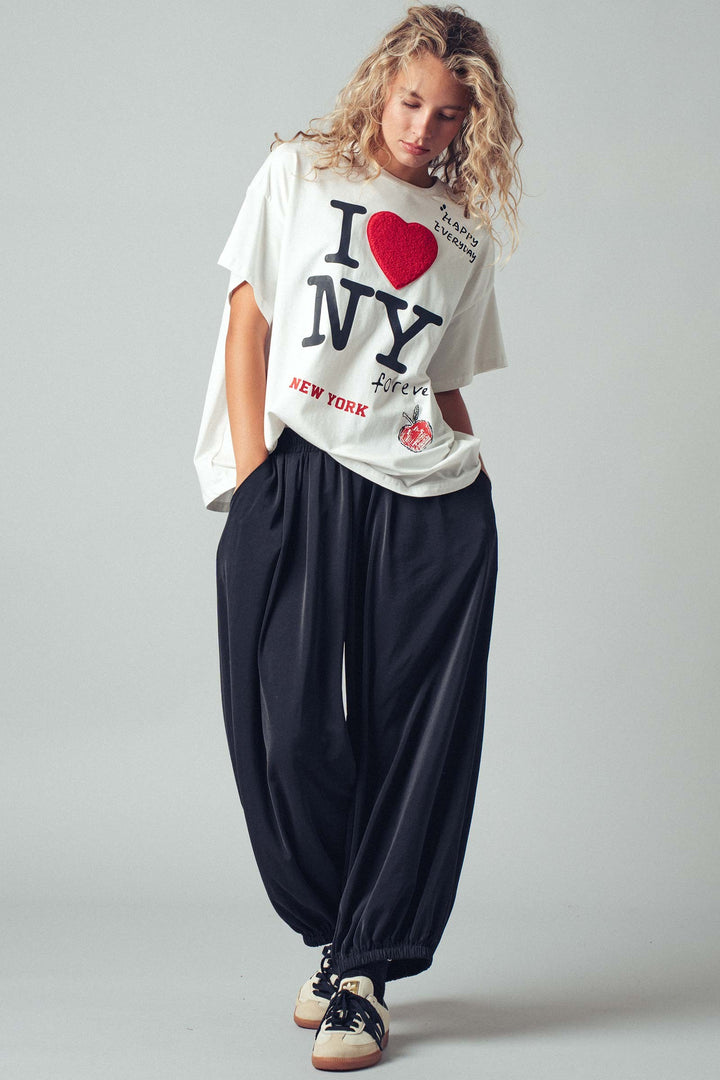 relaxed fit boho elastic waist pants - black (additional view)
