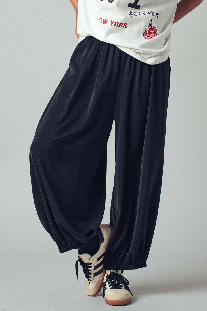 relaxed fit boho elastic waist pants - black (additional view)