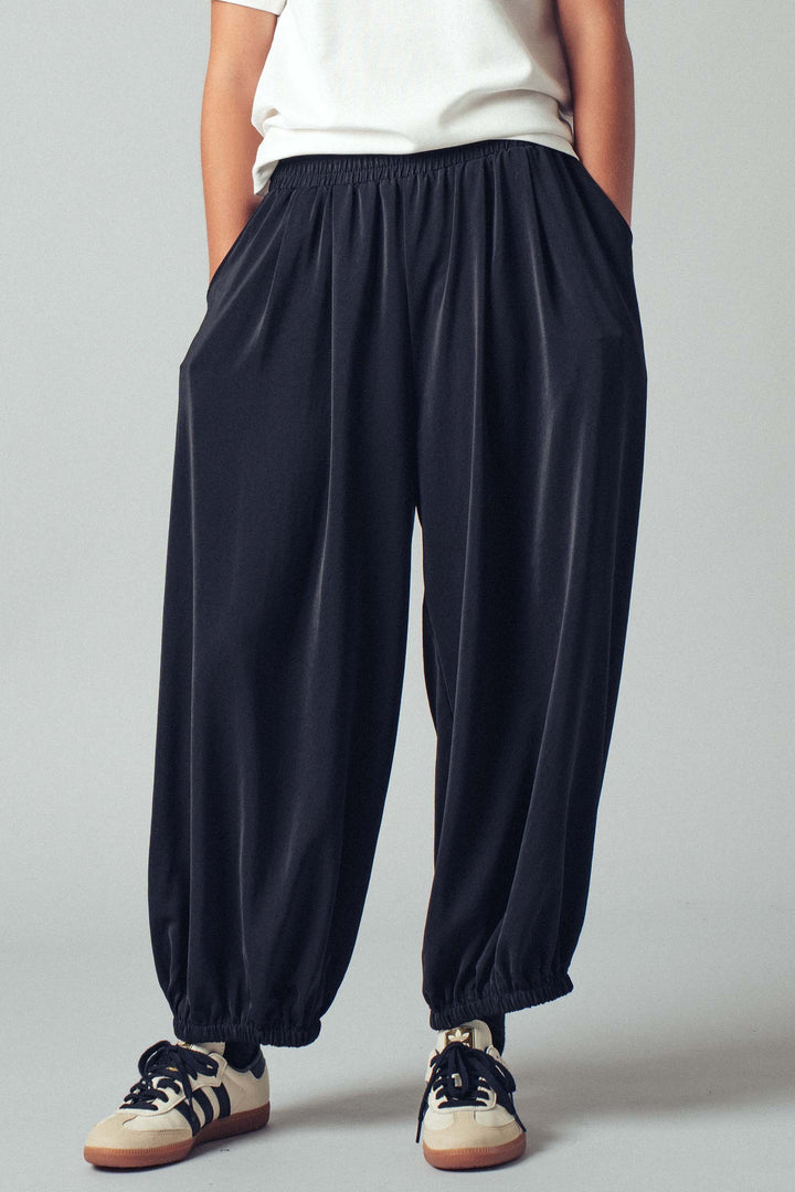 relaxed fit boho elastic waist pants - black (additional view)