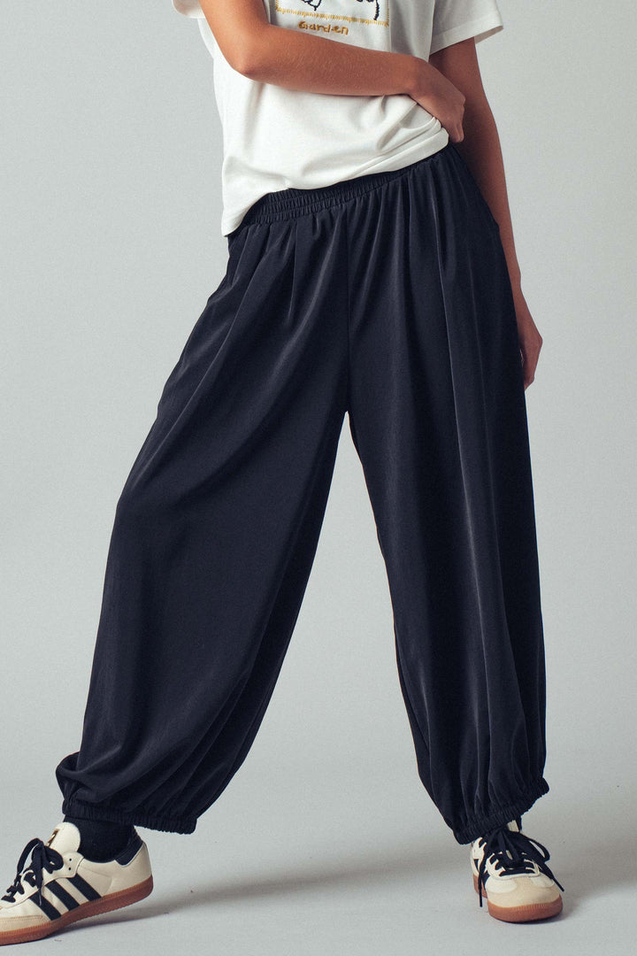 relaxed fit boho elastic waist pants - black (additional view)