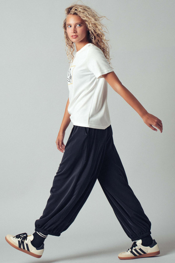 relaxed fit boho elastic waist pants - black (additional view)