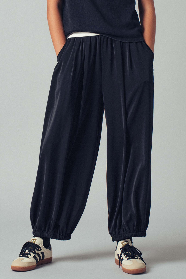 relaxed fit boho elastic waist pants - black (additional view)