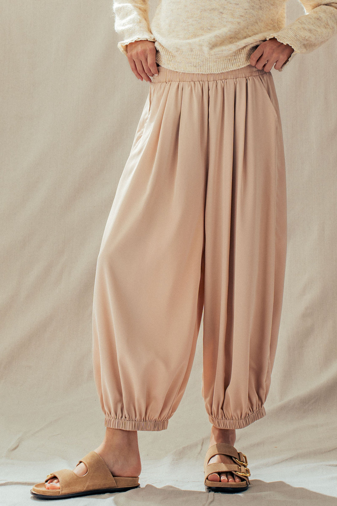 relaxed fit boho elastic waist pants - khaki