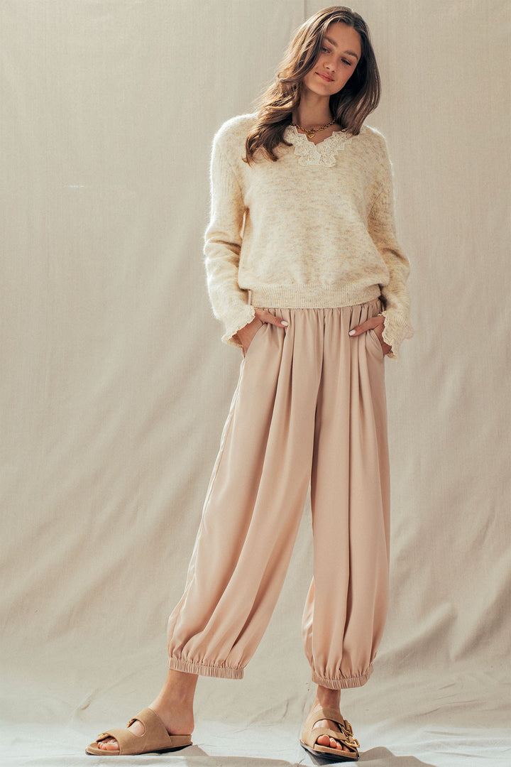 relaxed fit boho elastic waist pants - khaki (additional view)