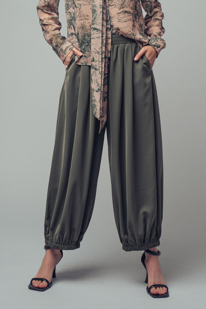 relaxed fit boho elastic waist pants - olive