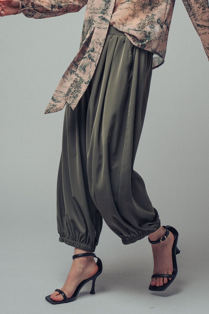 relaxed fit boho elastic waist pants - olive (additional view)
