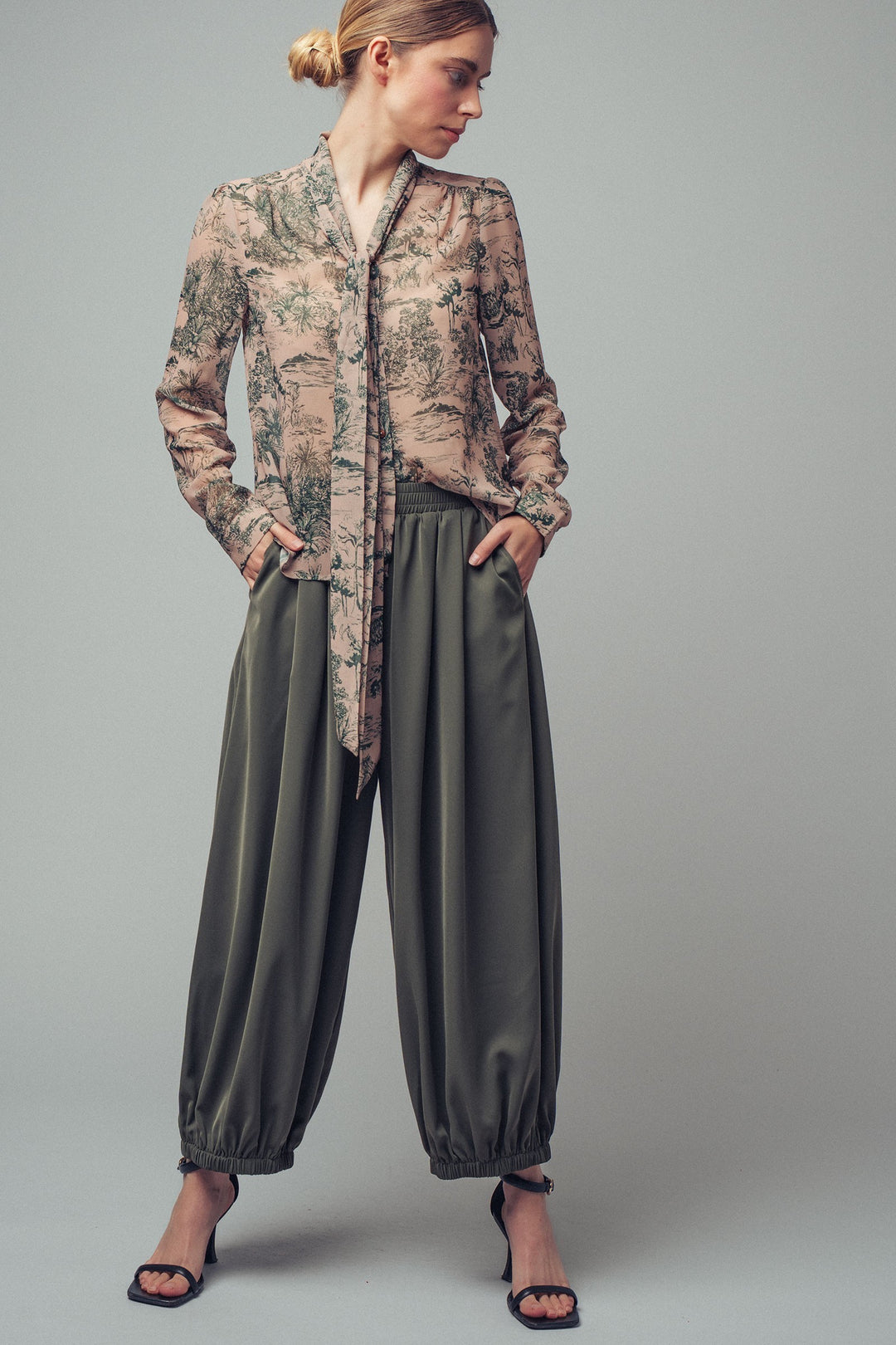 relaxed fit boho elastic waist pants - olive (additional view)
