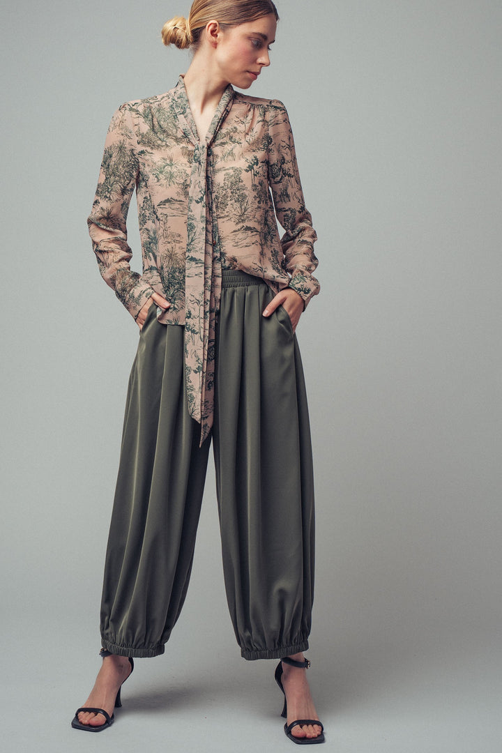 relaxed fit boho elastic waist pants - olive (additional view)