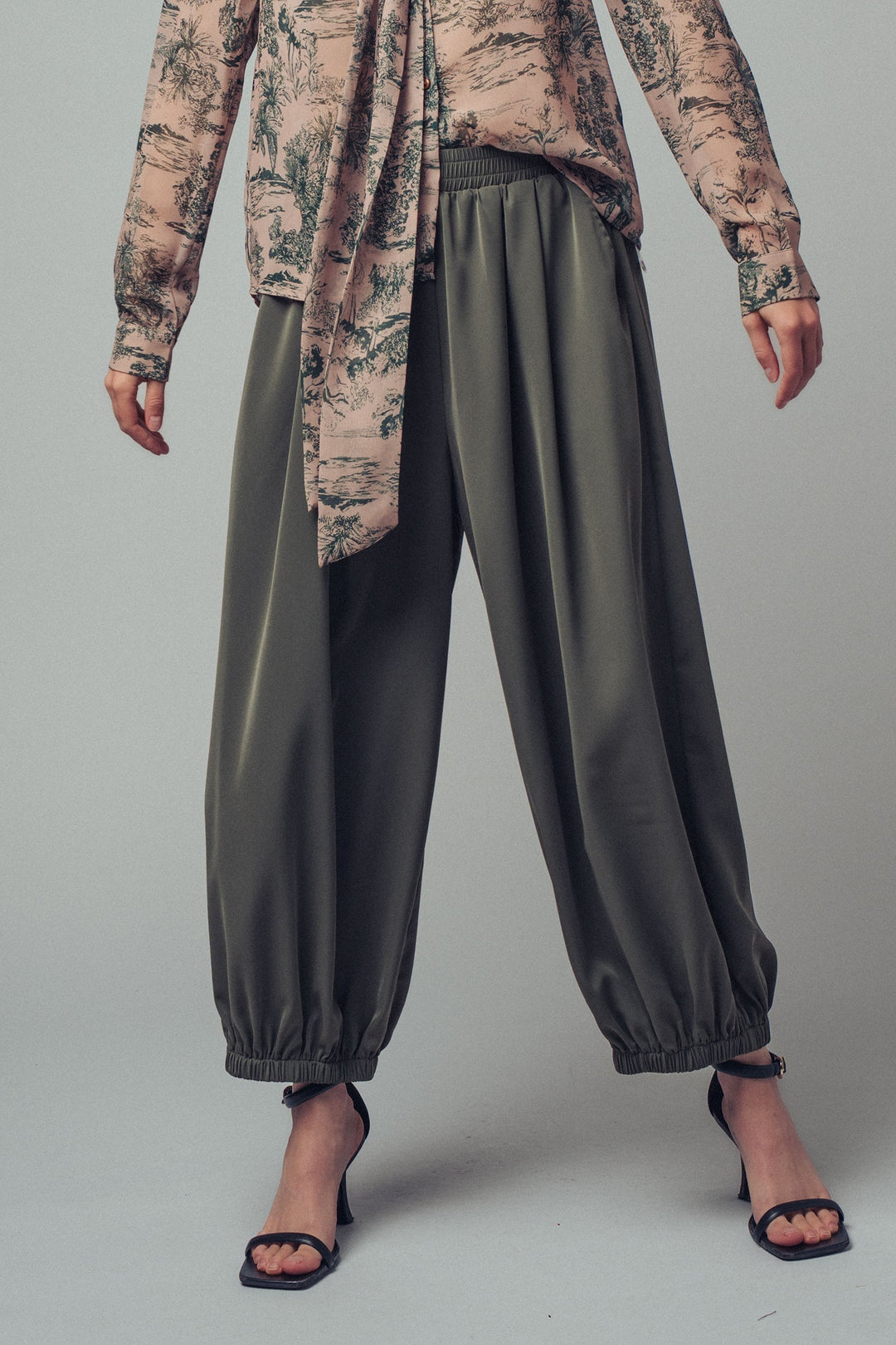relaxed fit boho elastic waist pants - olive (additional view)