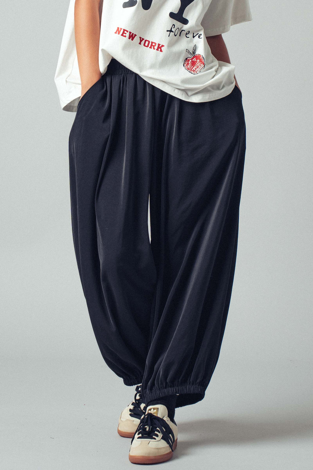 relaxed fit boho elastic waist pants - black