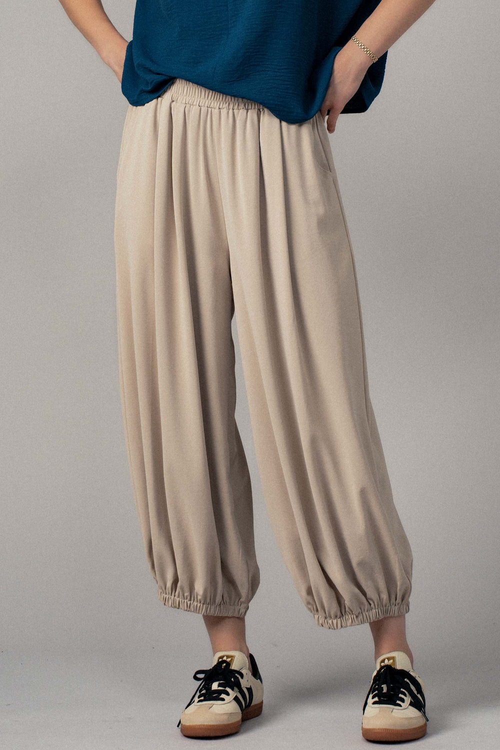 relaxed fit boho elastic waist pants - khaki (additional view)