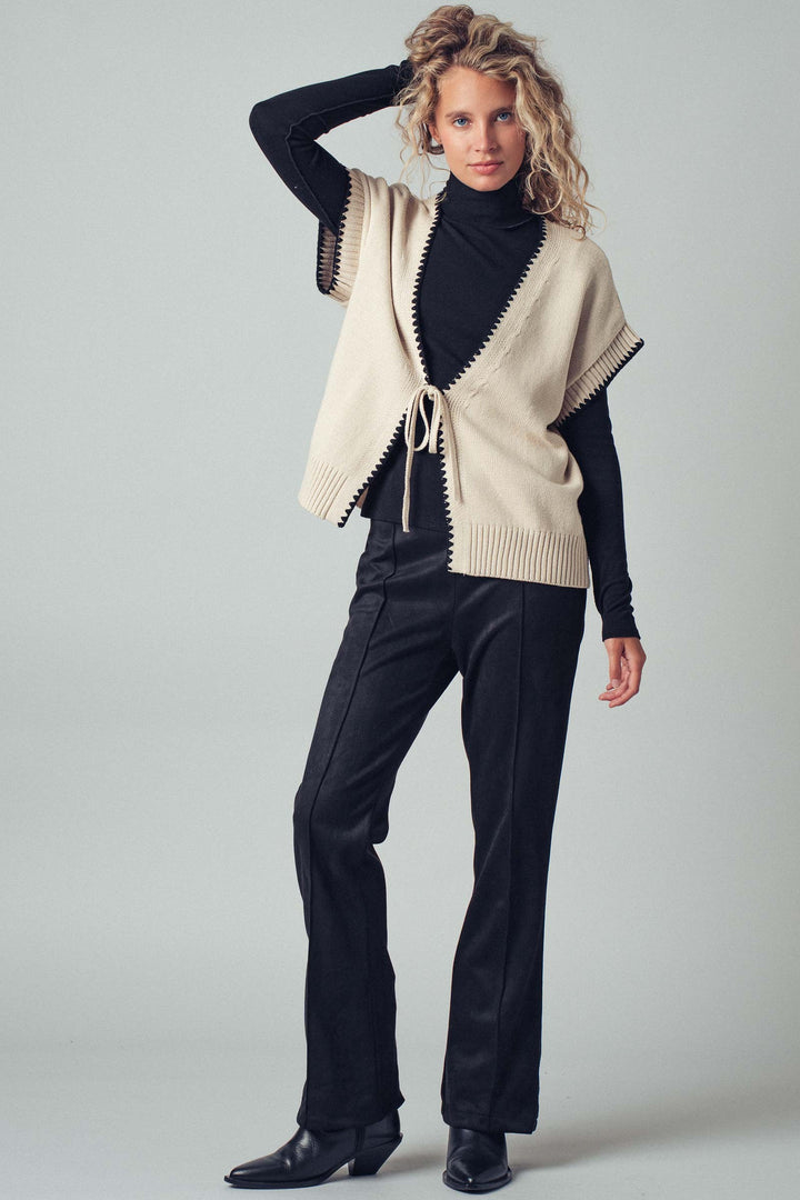 boho crochet knit vest casual top with tie front - ivory (additional view)