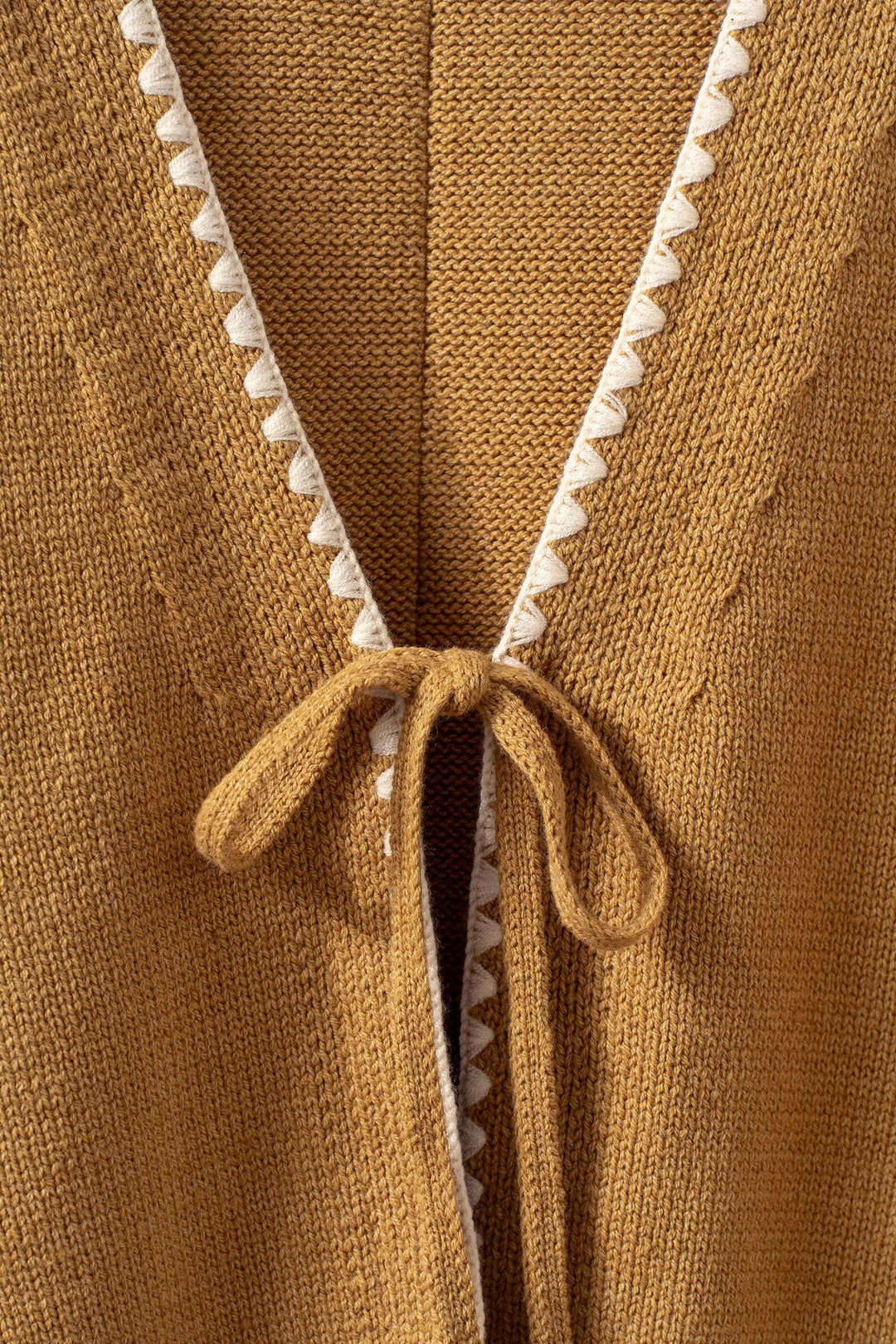 boho crochet knit vest casual top with tie front - ochre (additional view)
