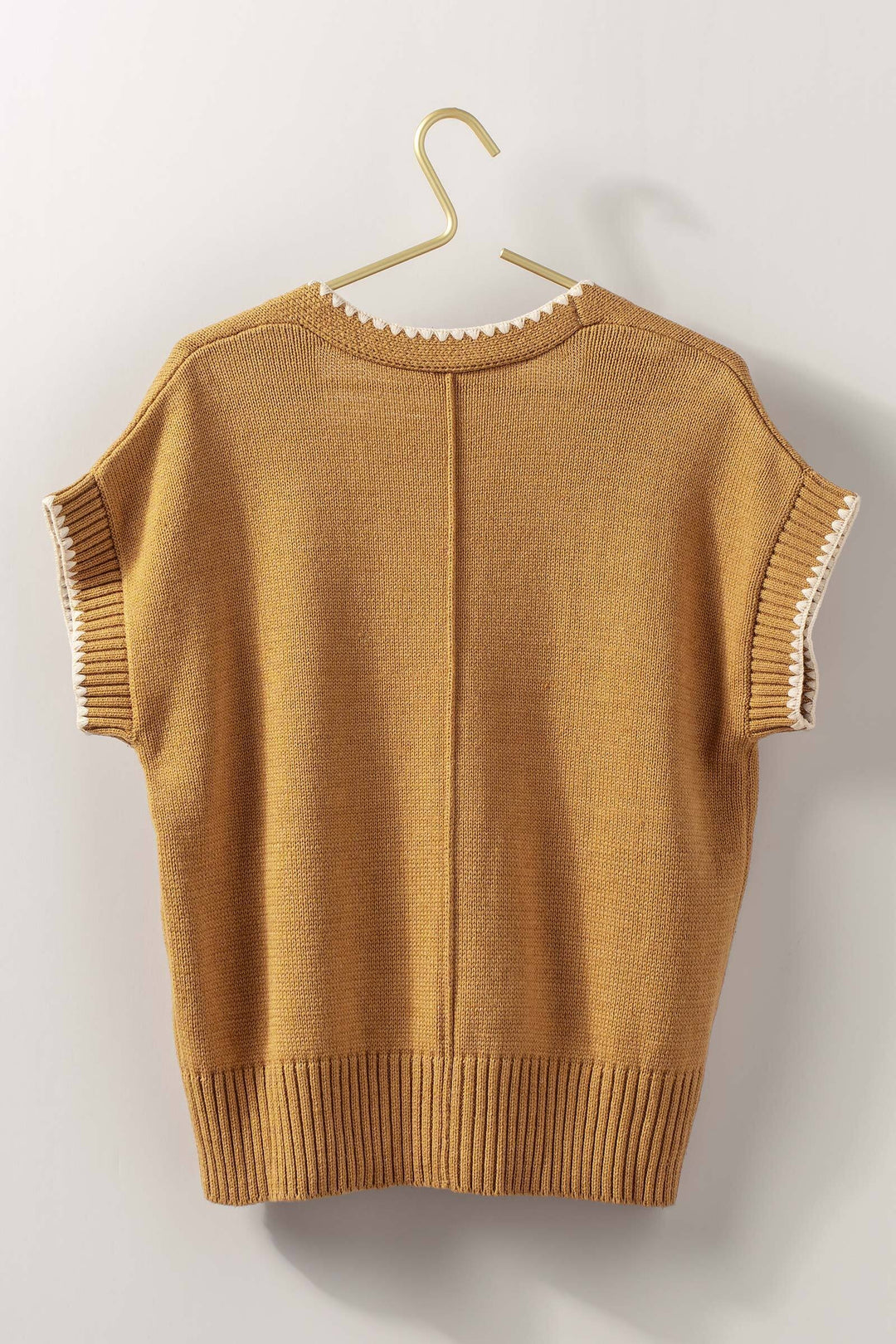 boho crochet knit vest casual top with tie front - ochre (additional view)