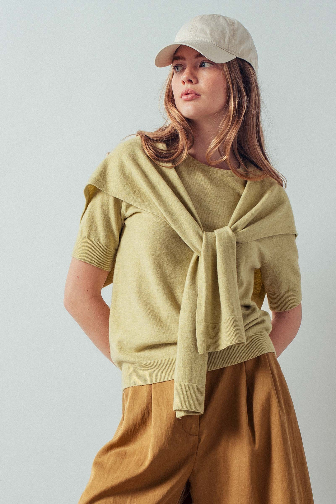 sweater drape short sleeve knit top - kiwi (additional view)