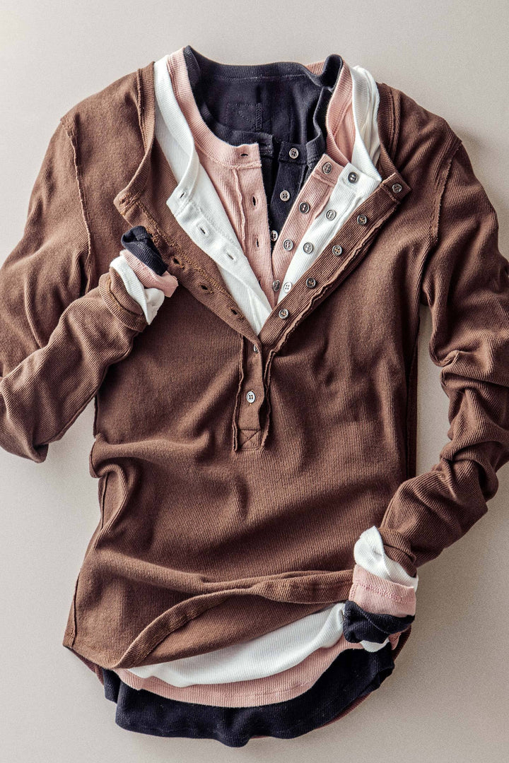 long sleeve henley top in soft ribbed knit - default (additional view)