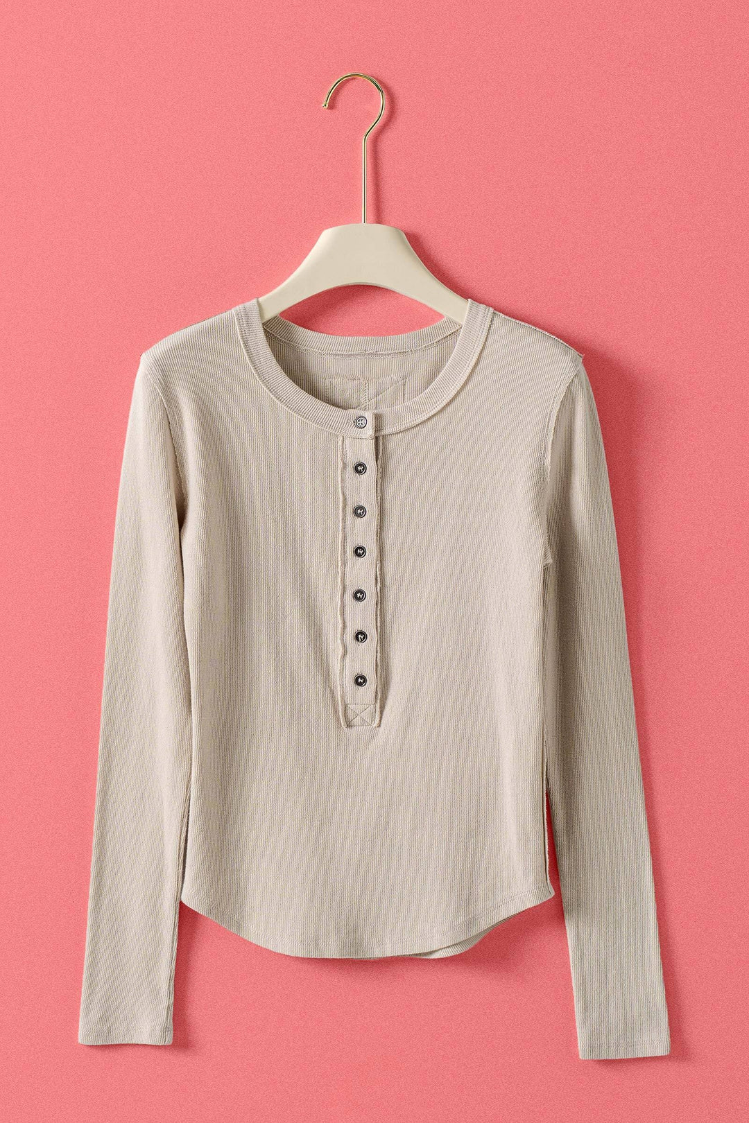 long sleeve henley top in soft ribbed knit - ash