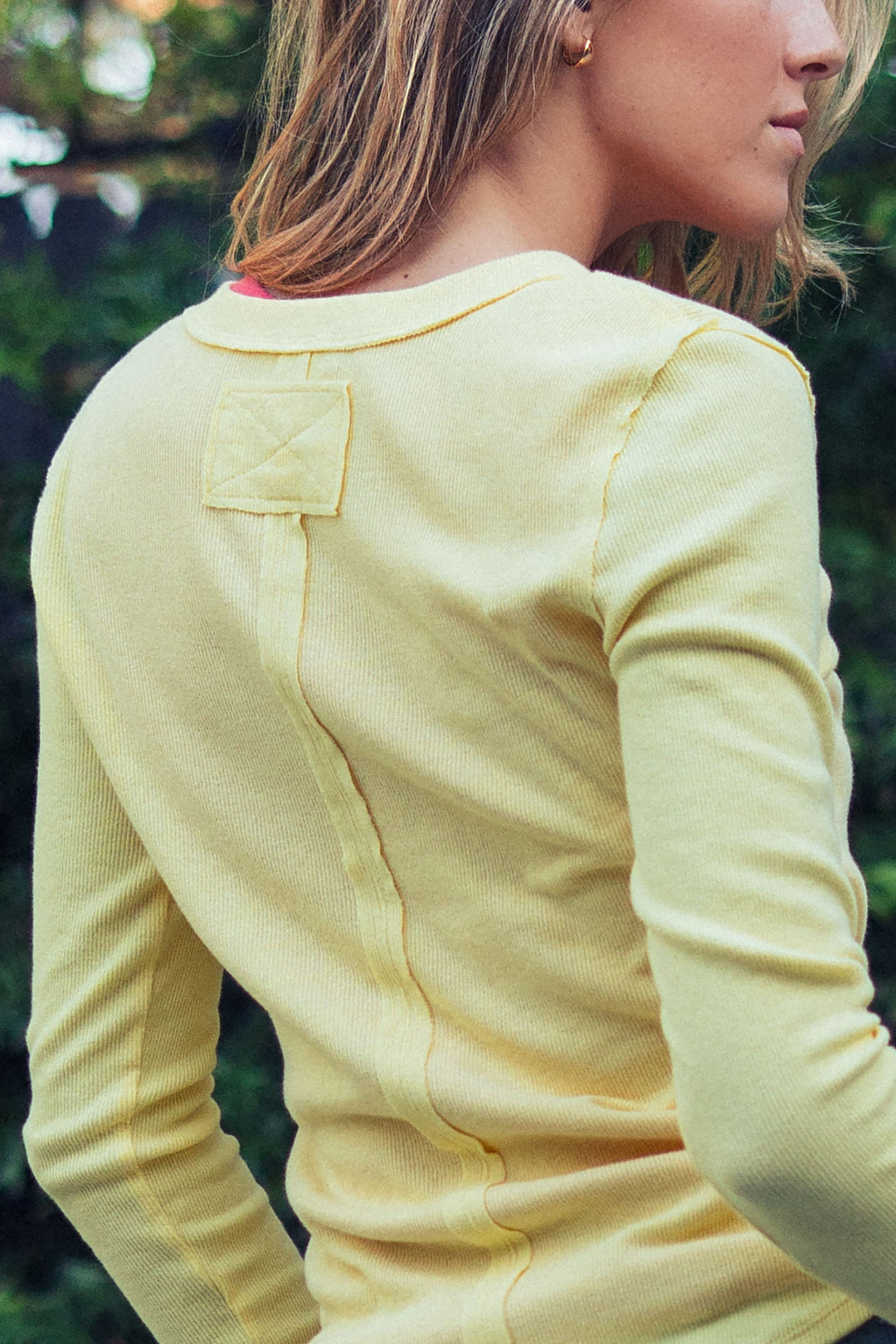 long sleeve henley top in soft ribbed knit - butter yellow (additional view)
