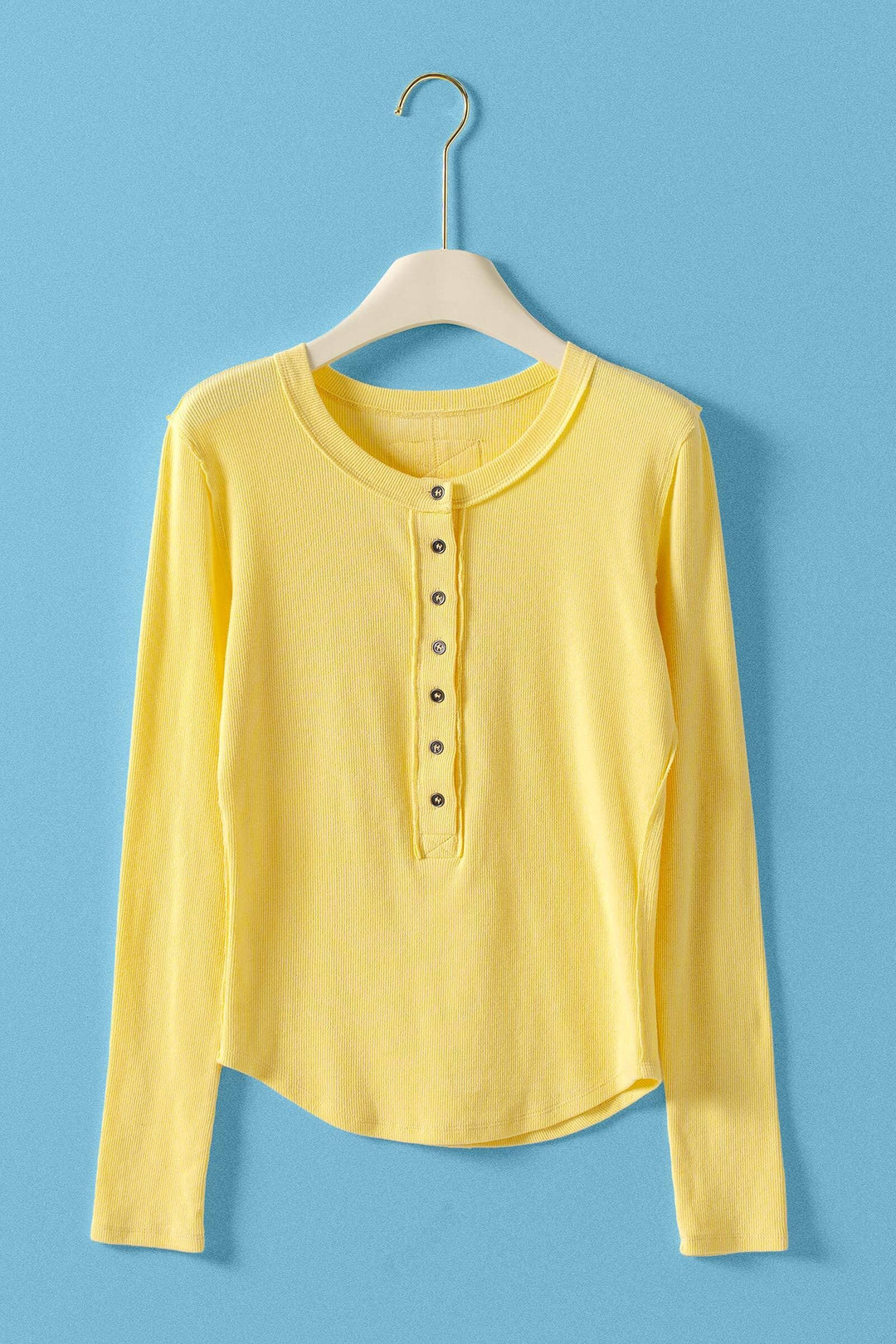 long sleeve henley top in soft ribbed knit - butter yellow (additional view)