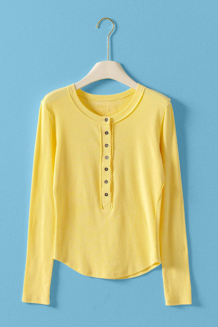 long sleeve henley top in soft ribbed knit - butter yellow (additional view)