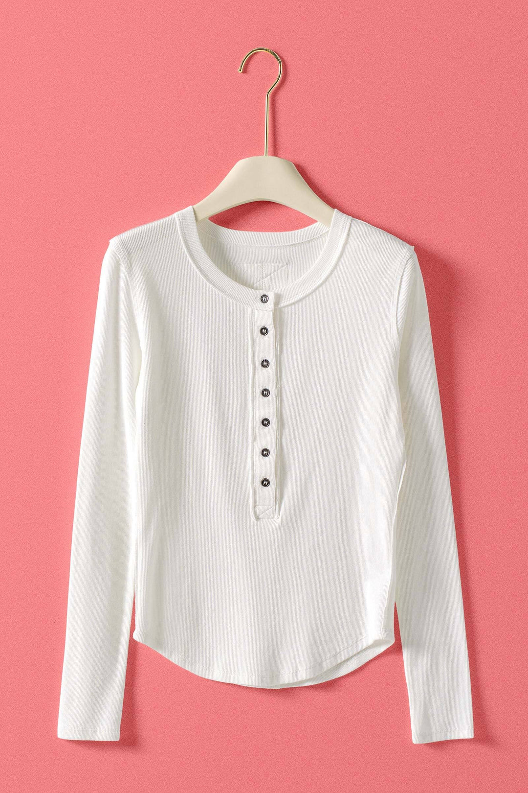 long sleeve henley top in soft ribbed knit - ivory
