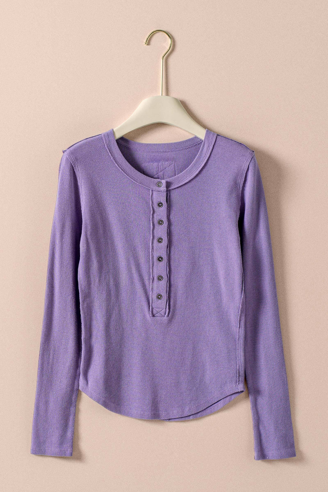 long sleeve henley top in soft ribbed knit - lavender haze