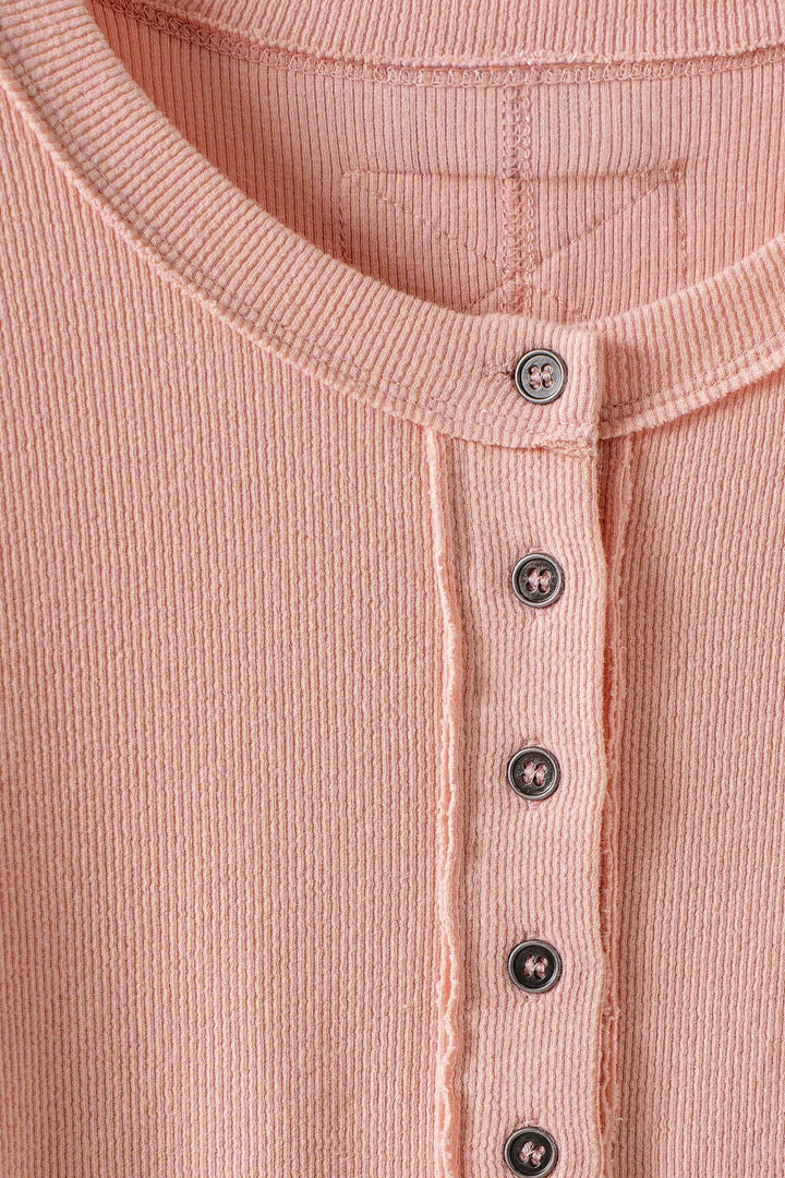 long sleeve henley top in soft ribbed knit - pink clay (additional view)