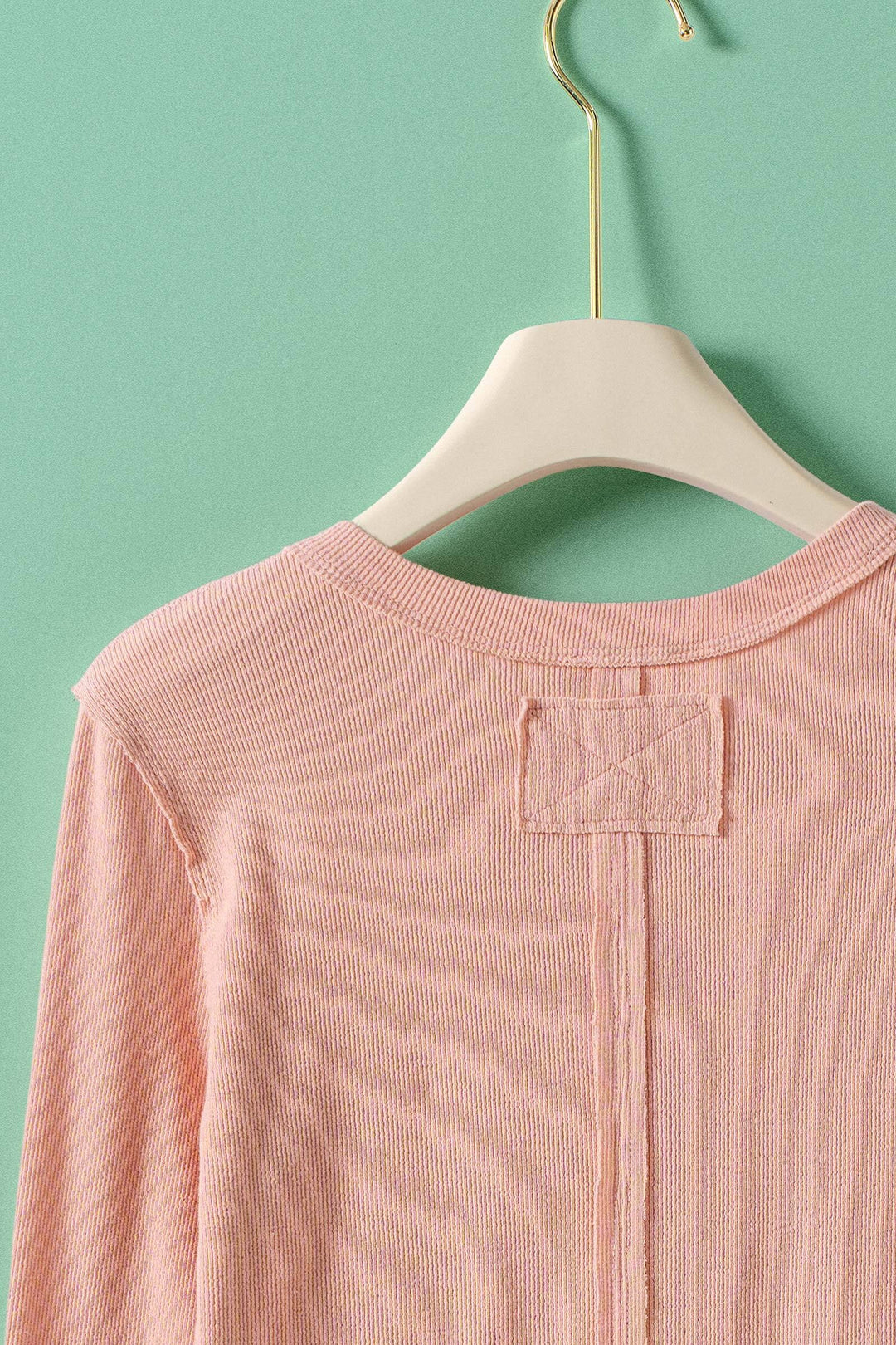 long sleeve henley top in soft ribbed knit - pink clay (additional view)