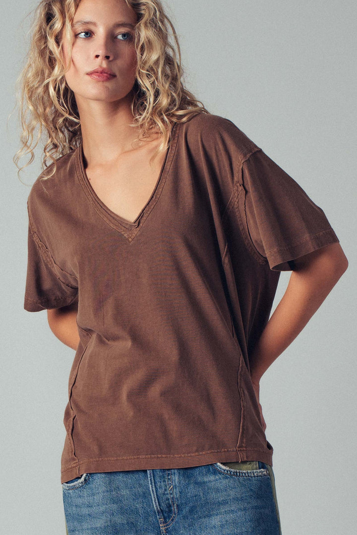 vintage wash v neck tee - brown (additional view)