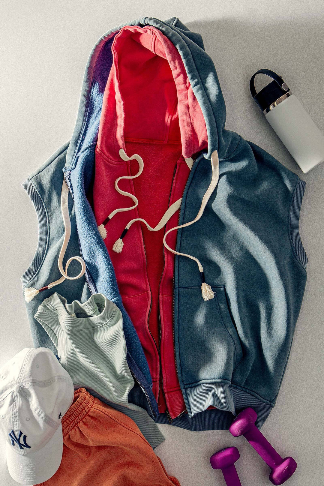 vintage washed french terry sleeveless hoodie - default