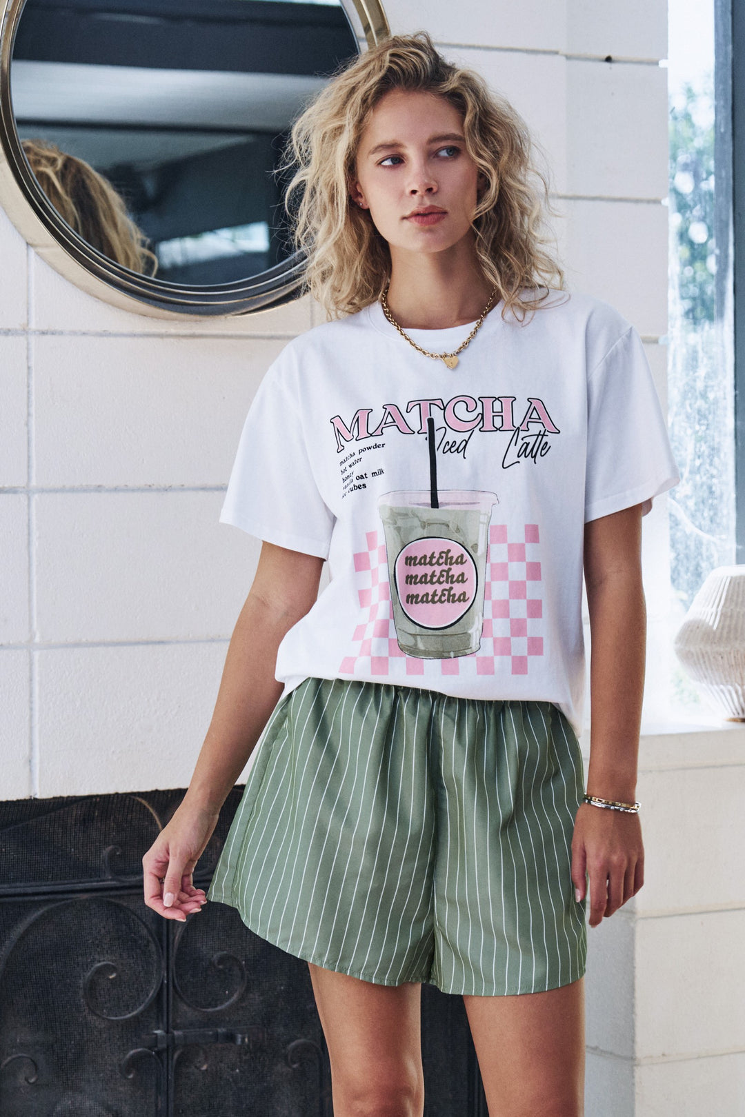 sweet matcha latte lounge set - white green