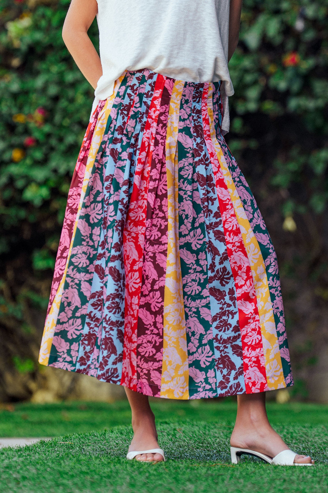 multi stripe floral skirt - default