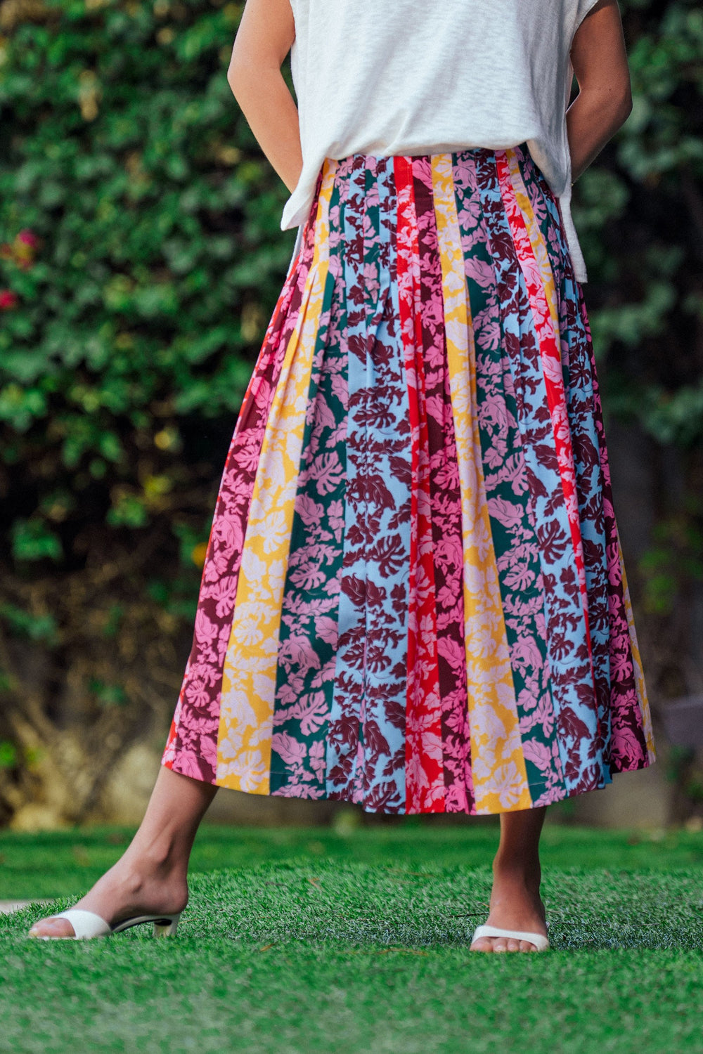 multi stripe floral skirt - default (additional view)