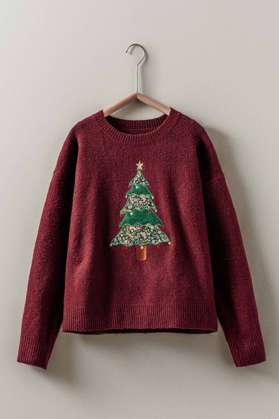 christmas cheer tree sweater - burgundy
