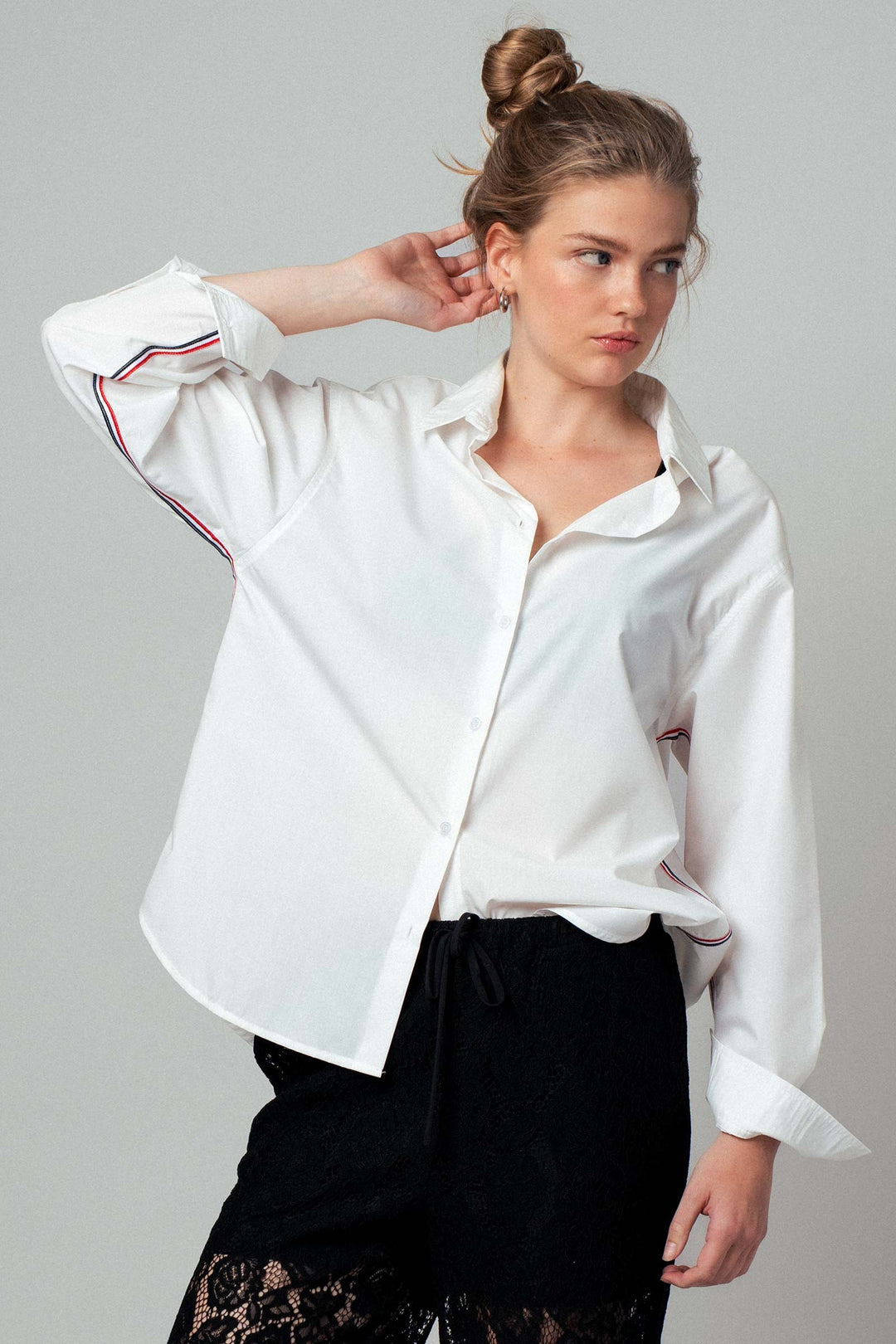 twill tape detail and button down casual shirt - white